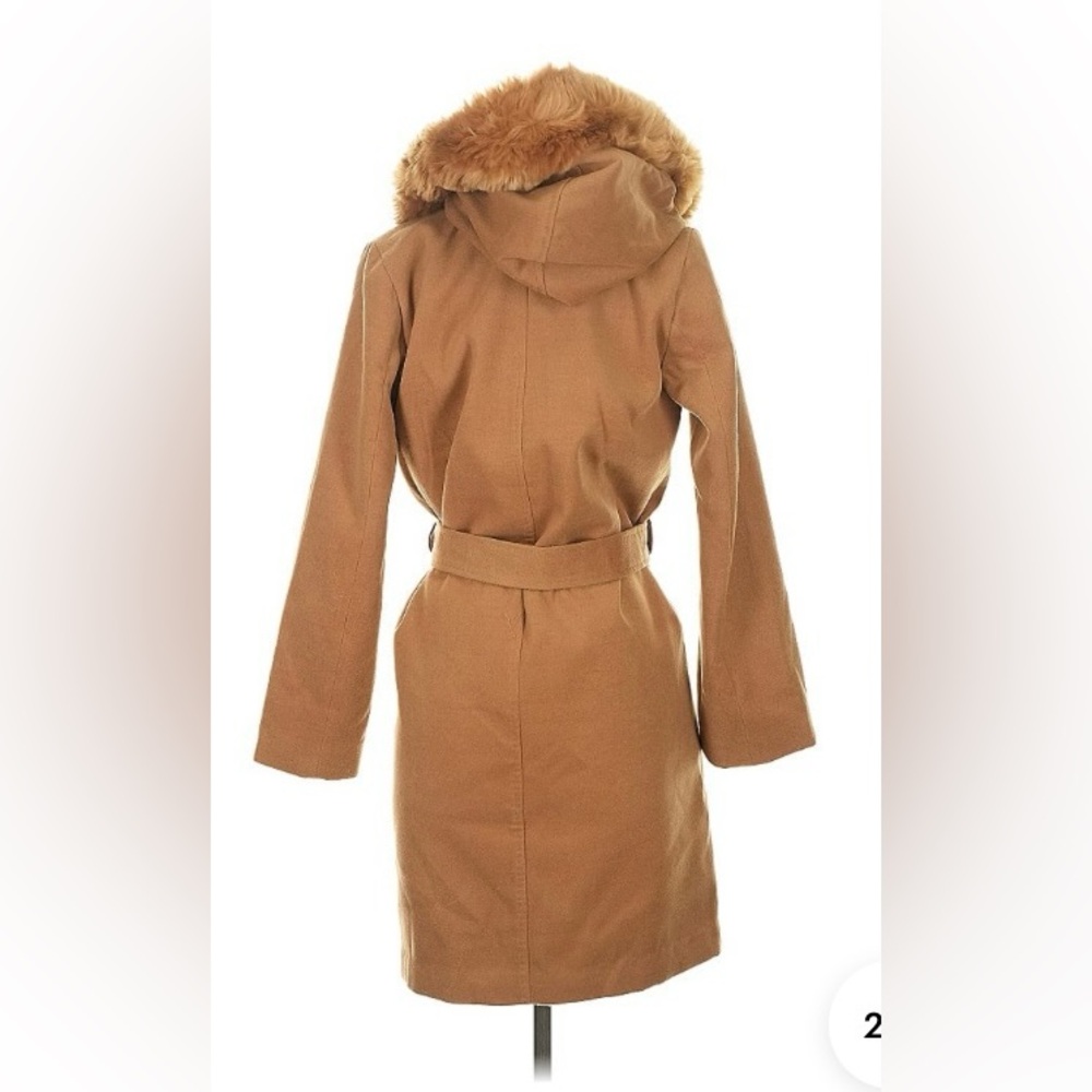H&M Tan Belted Coat with Faux Fur Hood - Picture 4 of 7